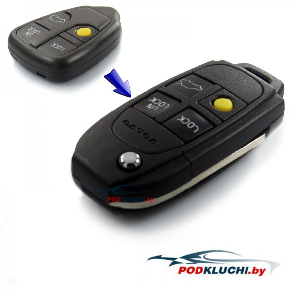 Ключ Volvo V70, S60, ХС90 выкидной (корпус) (переделка) 4 кнопки