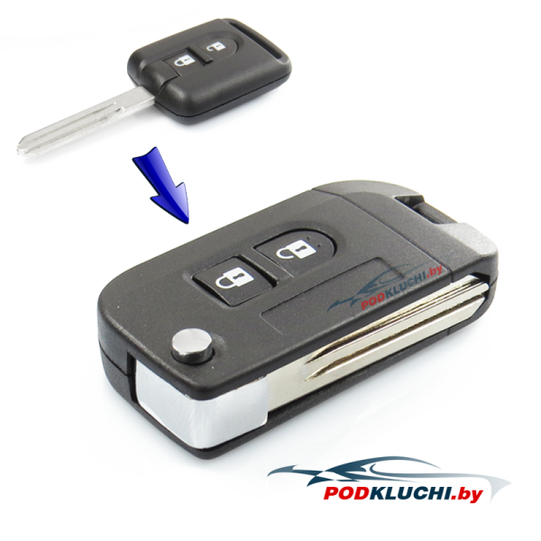 Ключ Nissan Primera, Pathfinder, Micra, Note, Murano, Navara выкидной (корпус) (переделка) 2 кнопки