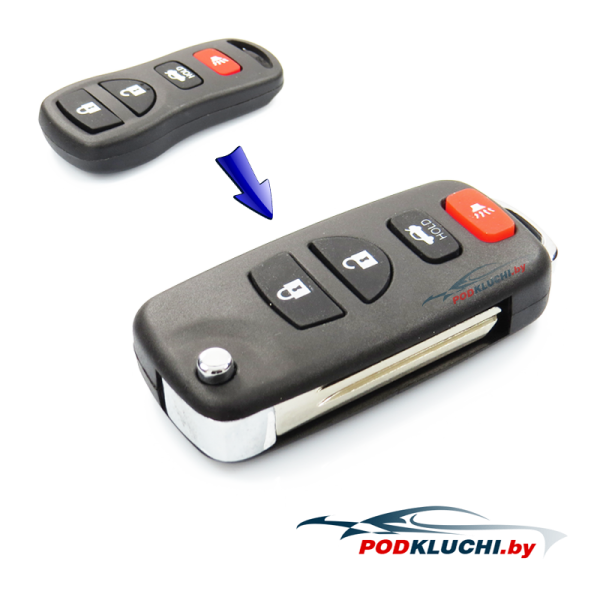 Ключ Nissan  Frontier, Murano, выкидной (корпус) (переделка) 3+1 кнопка Panic