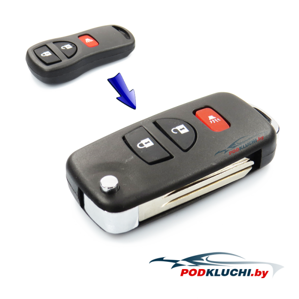 Ключ INFINITI FX35, FX45  выкидной (корпус) (переделка) 2+1 кнопка Panic